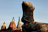 Ayutthaya, Thailand. Wat Chaiwatthanaram, the east rectangular platform of the old ubosot faces the river with  a couple of larger seated Buddhas. 